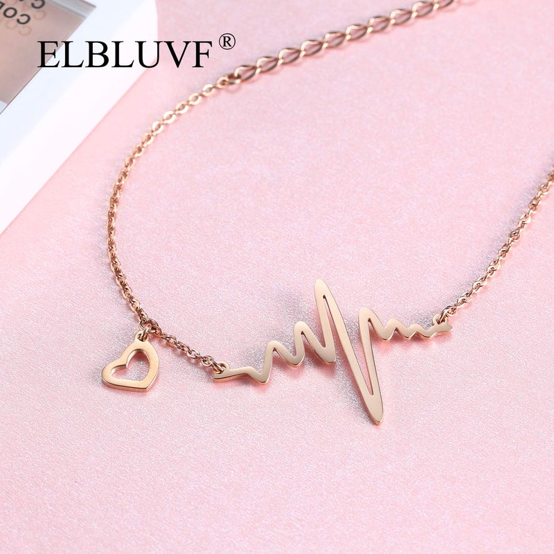 ELBLUVF Stainless Steel 18k Rose Gold Plated EKG Heartbeat Love Cardiogram Adjustable Bracelet Jewelry for Women 3 Colors (Rose gold) - Image 2